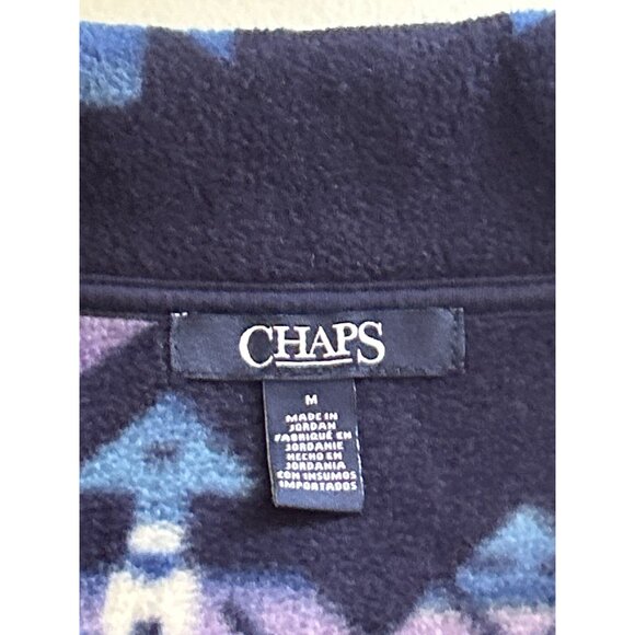 Chaps Womens Aztec Print 1/4 Zip Fleece Pullover Top Medium Navy Blue/Purple - Picture 4 of 7